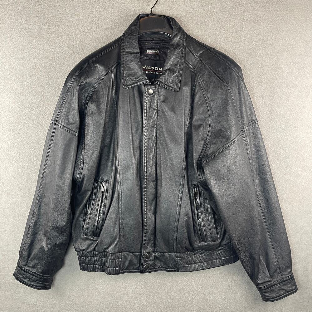 Vintage Wilsons Black Mens' L Leather Bomber Jacket #6633 Thinsulate Liner